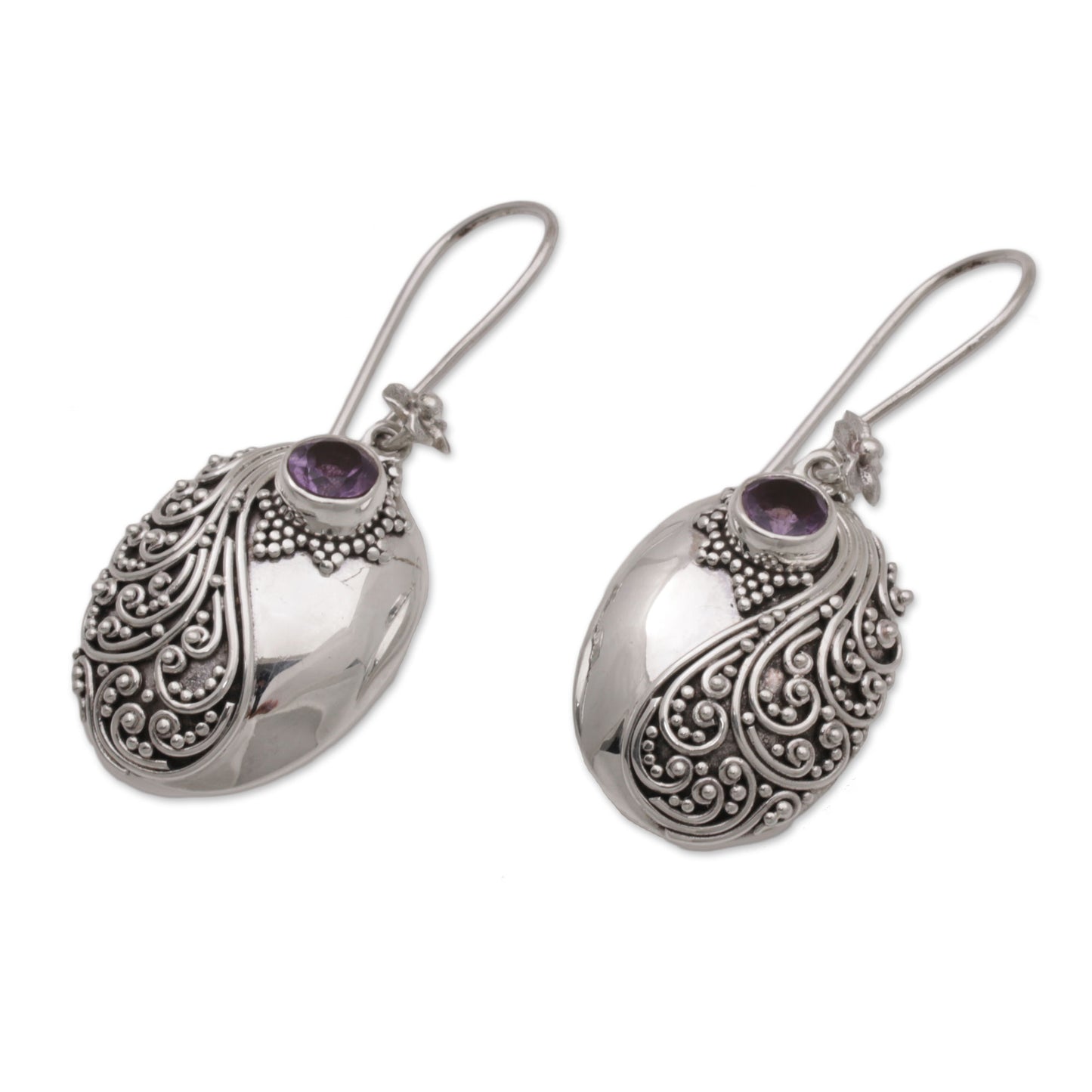 Spiral Garden Amethyst and Sterling Silver Floral Dangle Earrings