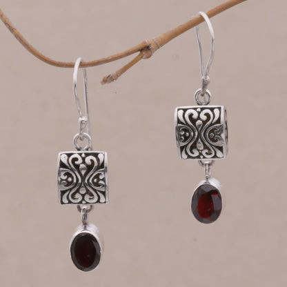 Red Horizon Sterling Silver and Garnet Dangle Earrings from Bali