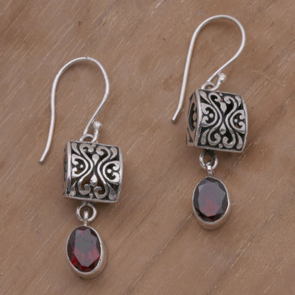 Red Horizon Sterling Silver and Garnet Dangle Earrings from Bali