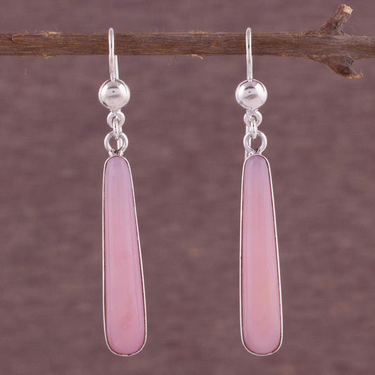 Beacons of Light Andean Silver Handcrafted Earrings with Natural Pink Opal