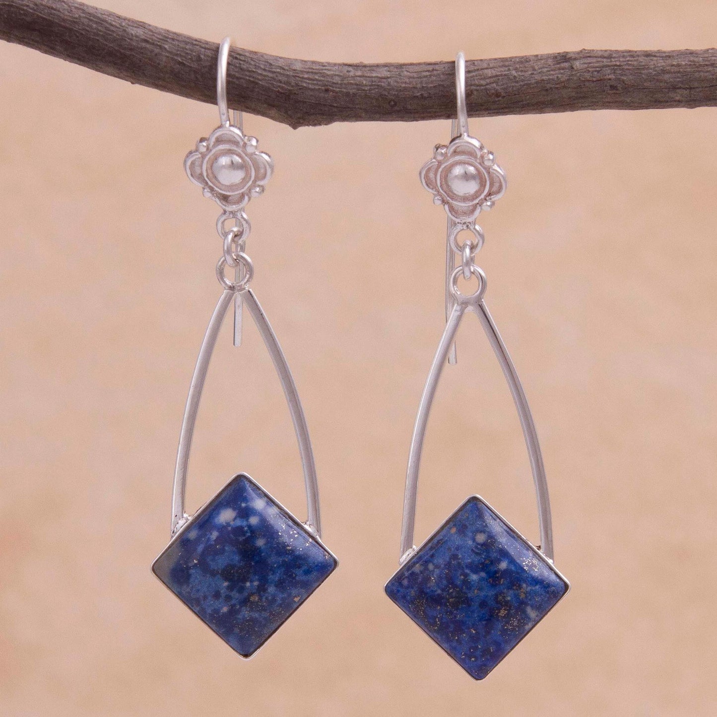 Pacific Diamond Modern Artisan Crafted Lapis Lazuli and Silver 925 Earrings