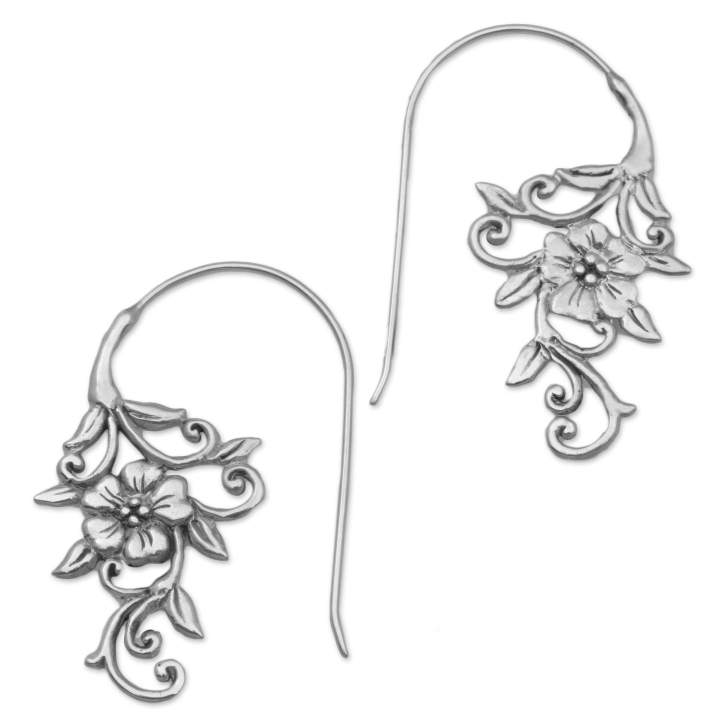 Floral Vines Indonesian Handmade Sterling Silver Flower Drop Earrings