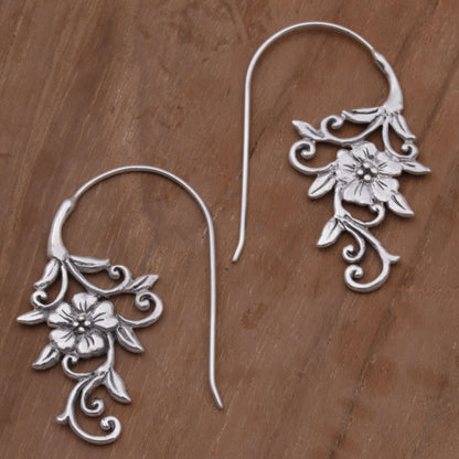 Floral Vines Indonesian Handmade Sterling Silver Flower Drop Earrings