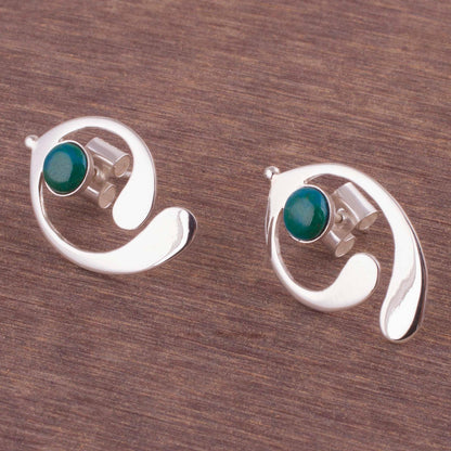 Caress of an Angel Chrysocolla and Sterling Silver Drop Earrings from Peru