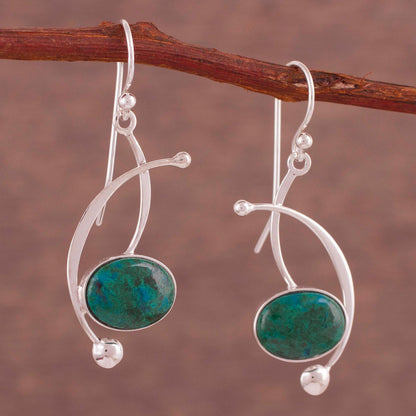 Crescent Eyes Chrysocolla and Sterling Silver Dangle Earrings from Peru