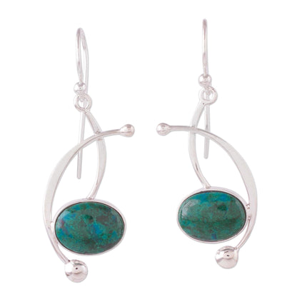 Crescent Eyes Chrysocolla and Sterling Silver Dangle Earrings from Peru