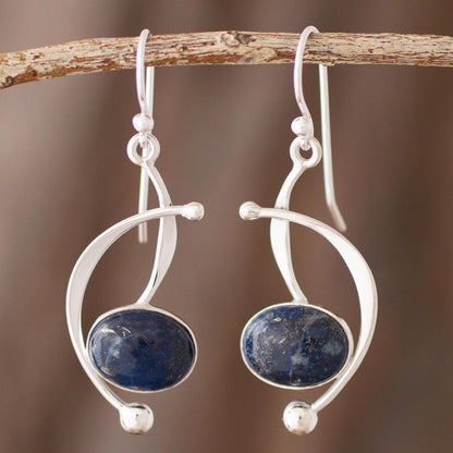 Crescent Eyes Lapis Lazuli and Sterling Silver Dangle Earrings from Peru