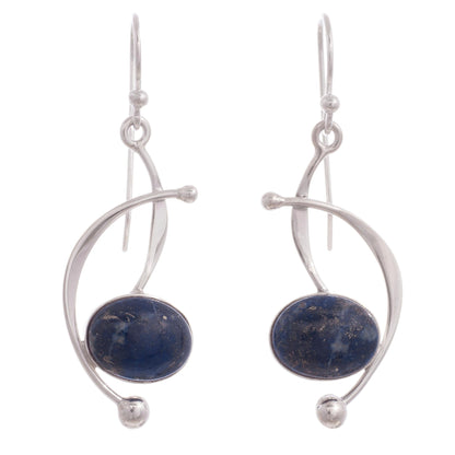 Crescent Eyes Lapis Lazuli and Sterling Silver Dangle Earrings from Peru