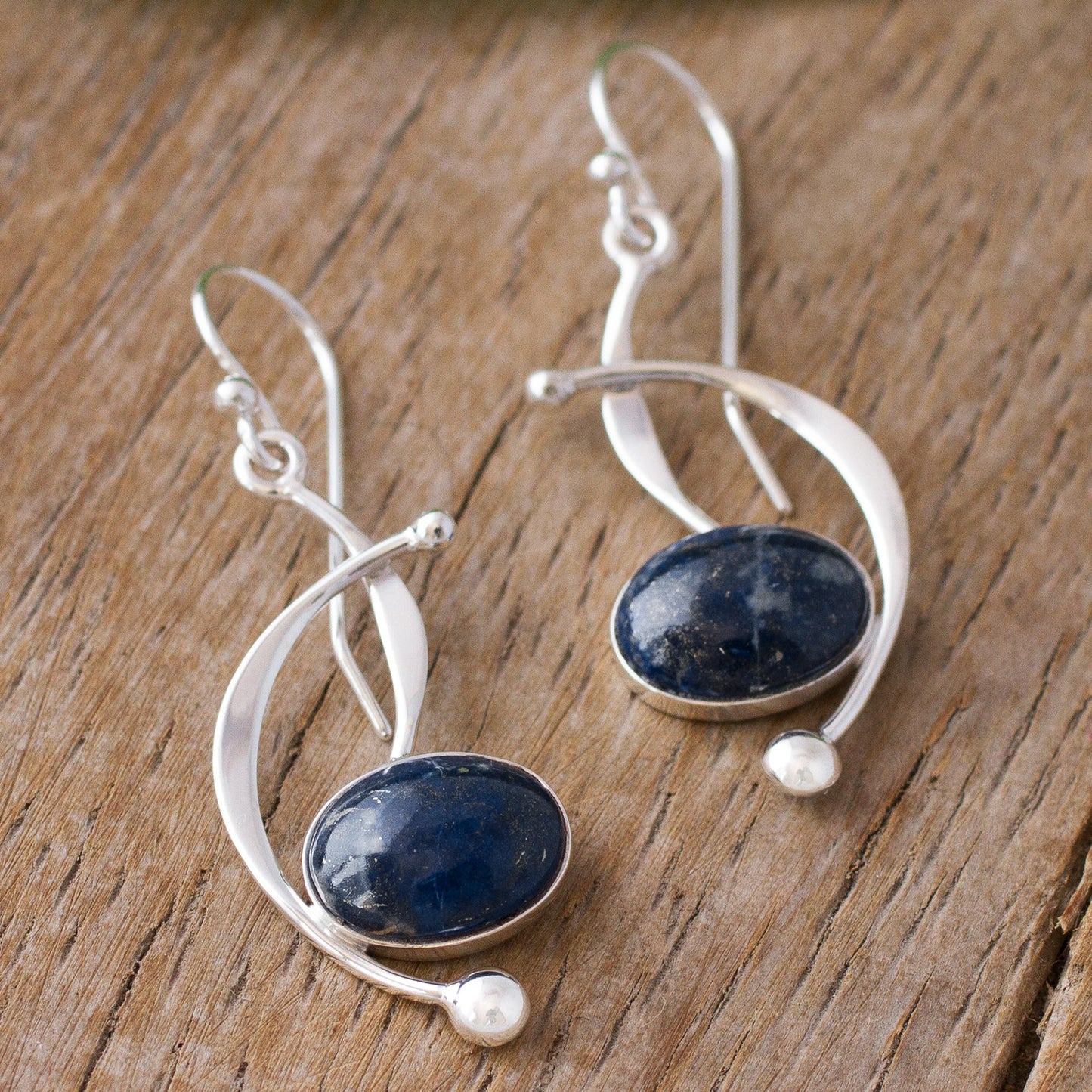 Crescent Eyes Lapis Lazuli and Sterling Silver Dangle Earrings from Peru