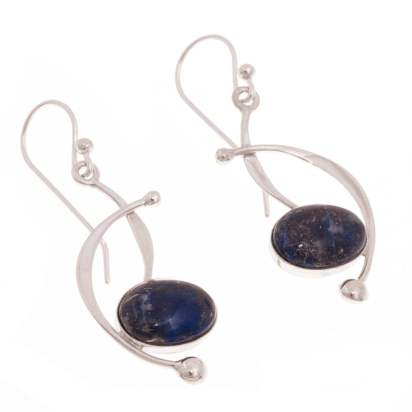 Crescent Eyes Lapis Lazuli and Sterling Silver Dangle Earrings from Peru