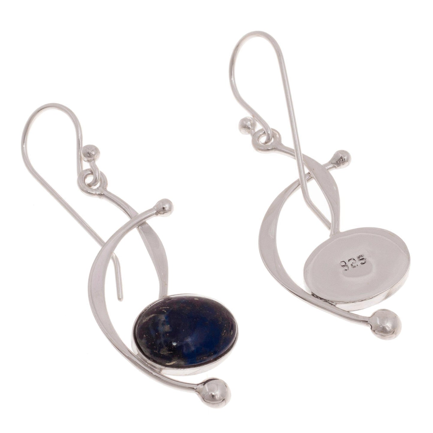 Crescent Eyes Lapis Lazuli and Sterling Silver Dangle Earrings from Peru