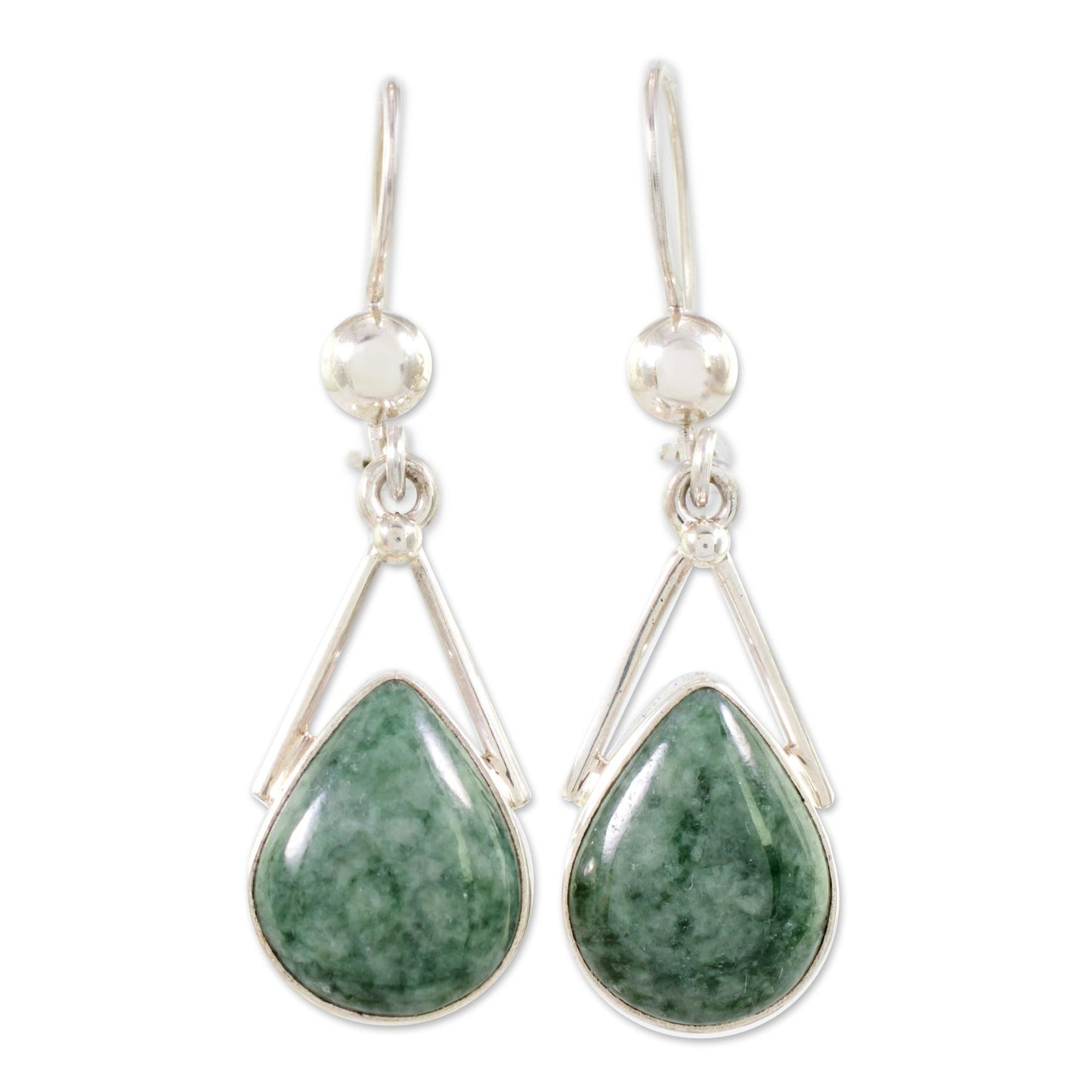 Drops of Peace Green Jade and Sterling Silver Teardrop Earrings from Mexico