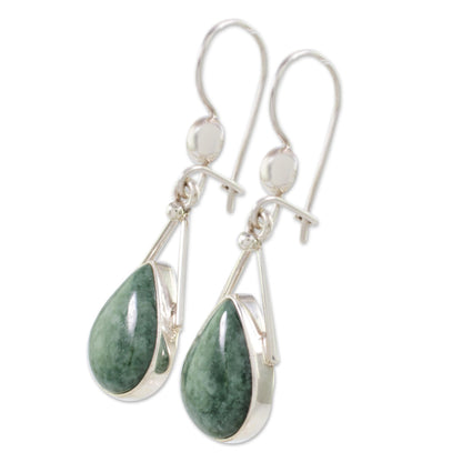 Drops of Peace Green Jade and Sterling Silver Teardrop Earrings from Mexico