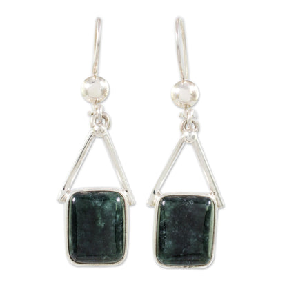 Mayan Peaks in Dark Green Dark Green Jade Dangle Earrings from Mexico