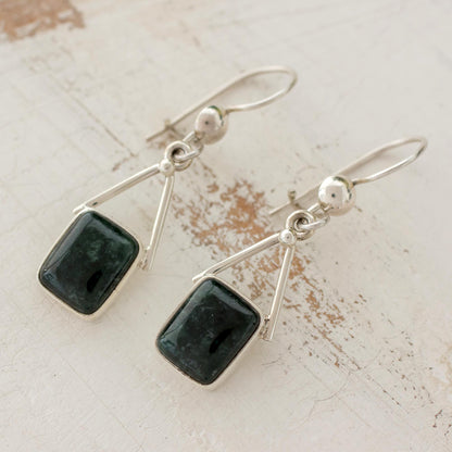 Mayan Peaks in Dark Green Dark Green Jade Dangle Earrings from Mexico