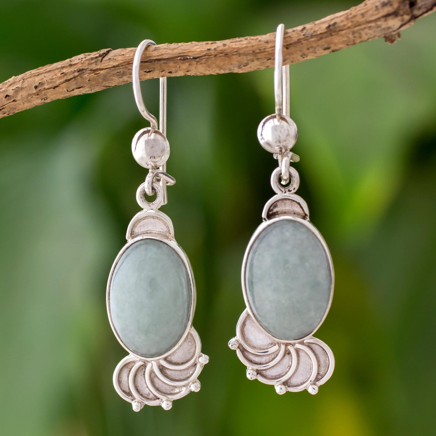 Siren Song in Light Green Light Green Jade Oval Dangle Earrings from Guatemala