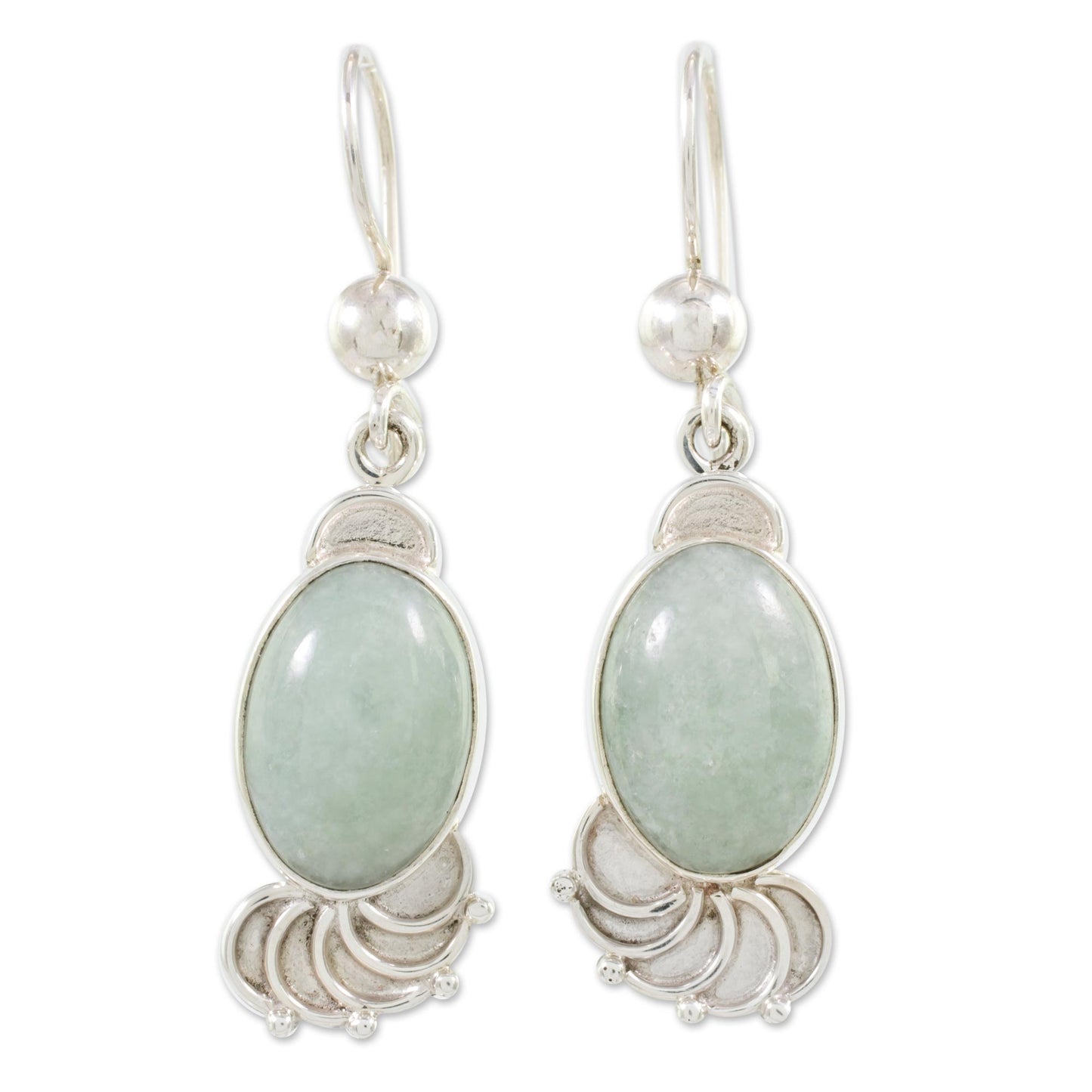 Siren Song in Light Green Light Green Jade Oval Dangle Earrings from Guatemala