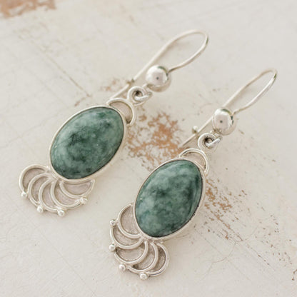 Siren Song Jade Sterling Silver Oval Dangle Earrings from Guatemala