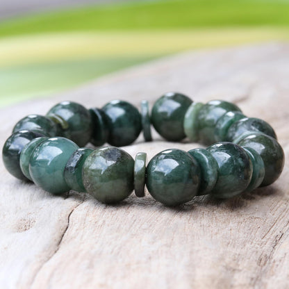 Simply Green Green Jade Beaded Stretch Bracelet from Thailand