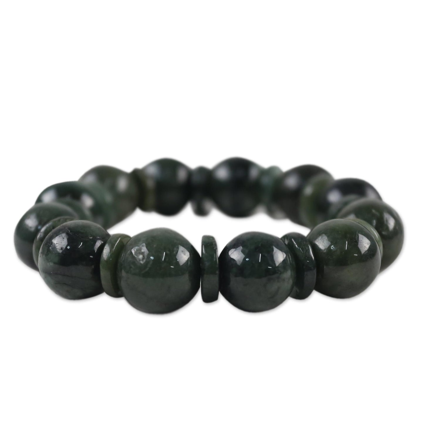 Simply Green Green Jade Beaded Stretch Bracelet from Thailand