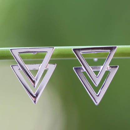 Enchanting Geometry Shiny 925 Sterling Silver Double Triangle Earrings