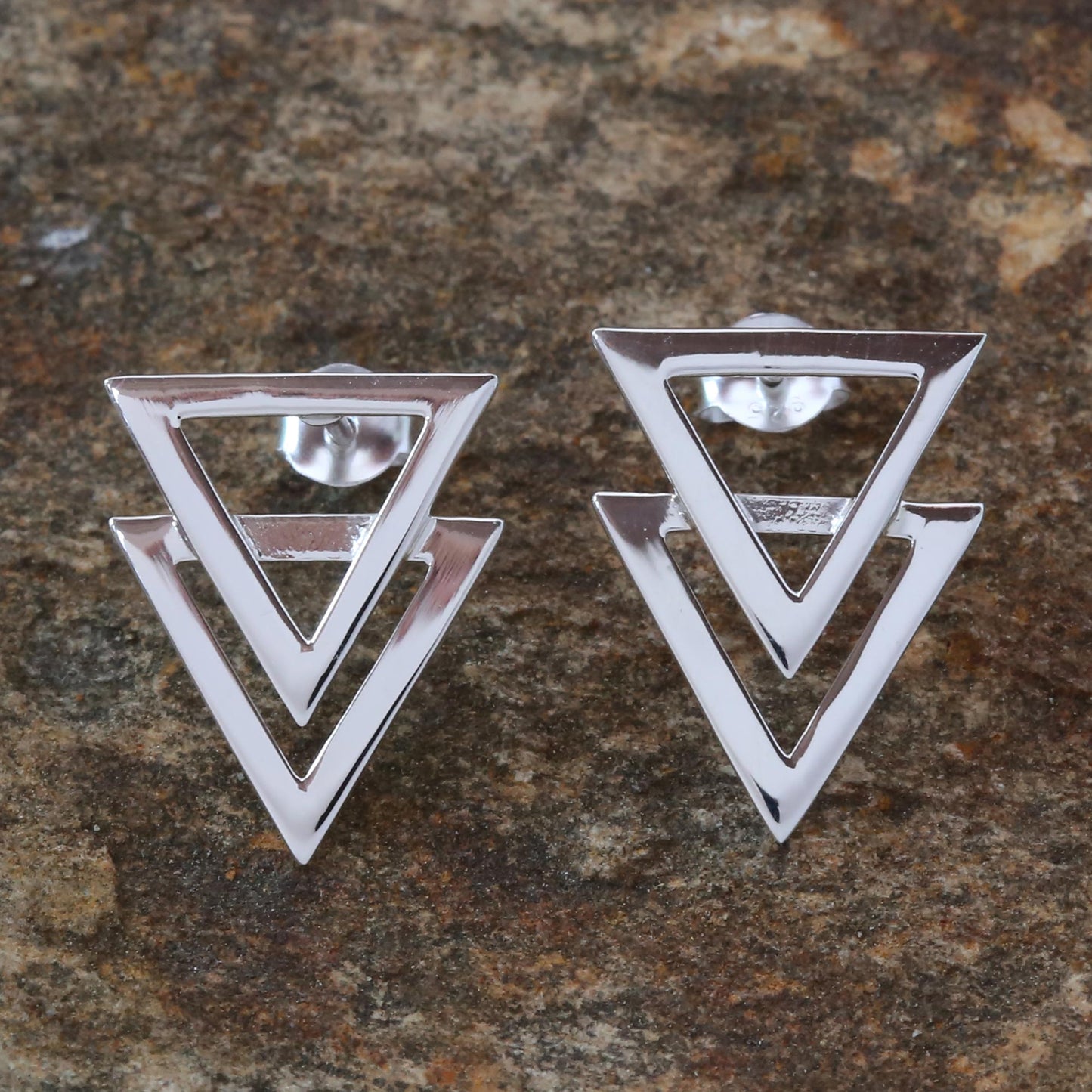 Enchanting Geometry Shiny 925 Sterling Silver Double Triangle Earrings