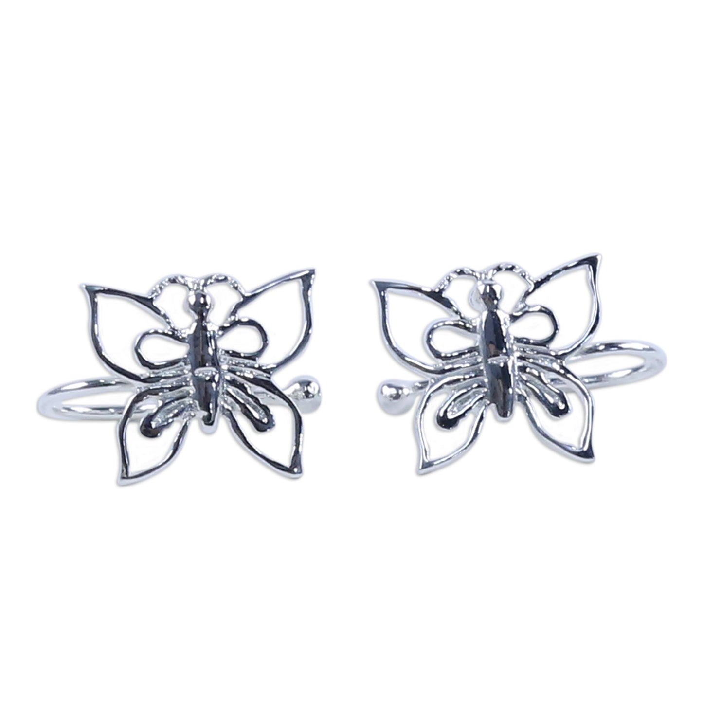 Demure Butterflies 925 Silver Butterfly Ear Cuffs Artisan Crafted in Thailand