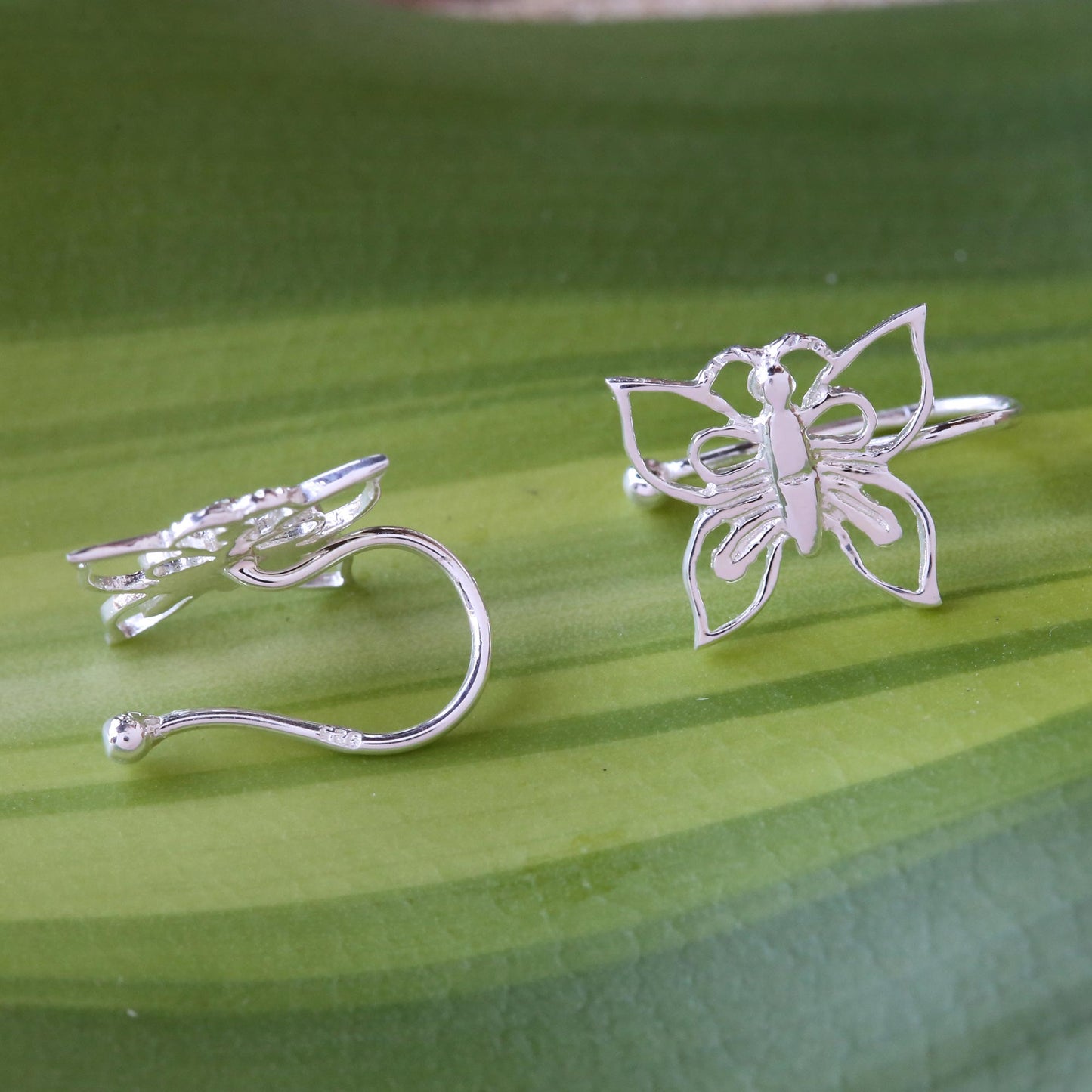 Demure Butterflies 925 Silver Butterfly Ear Cuffs Artisan Crafted in Thailand