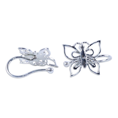 Demure Butterflies 925 Silver Butterfly Ear Cuffs Artisan Crafted in Thailand