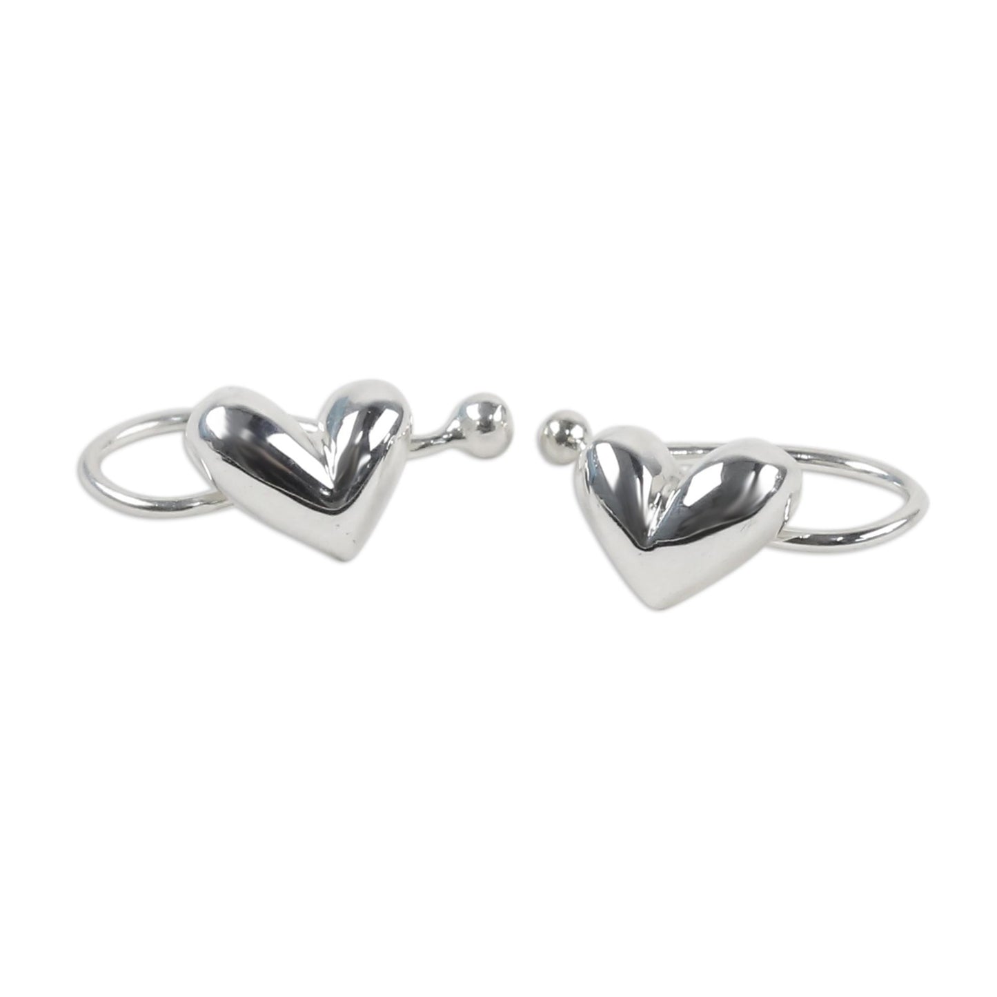 Demure Hearts Sterling Silver Heart Ear Cuffs Artisan Crafted in Thailand