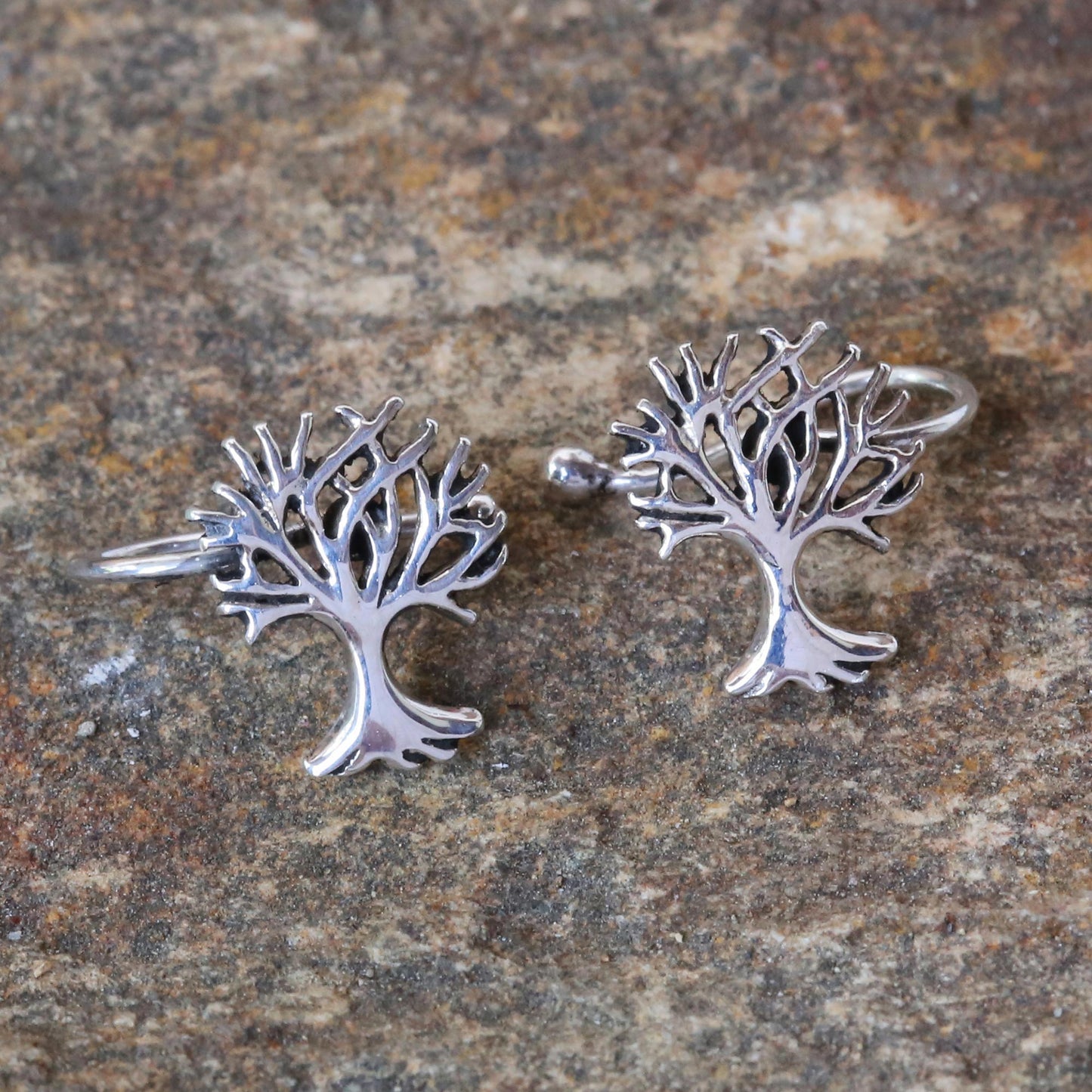 Eternal Trees Delicate Oak Tree Silver Ear Cuffs