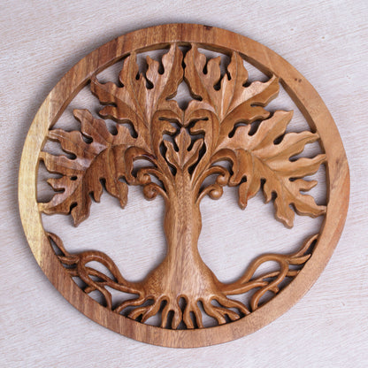 Fertility Tree Hand Crafted Suar Wood Tree Wall Relief Pandel from Bali