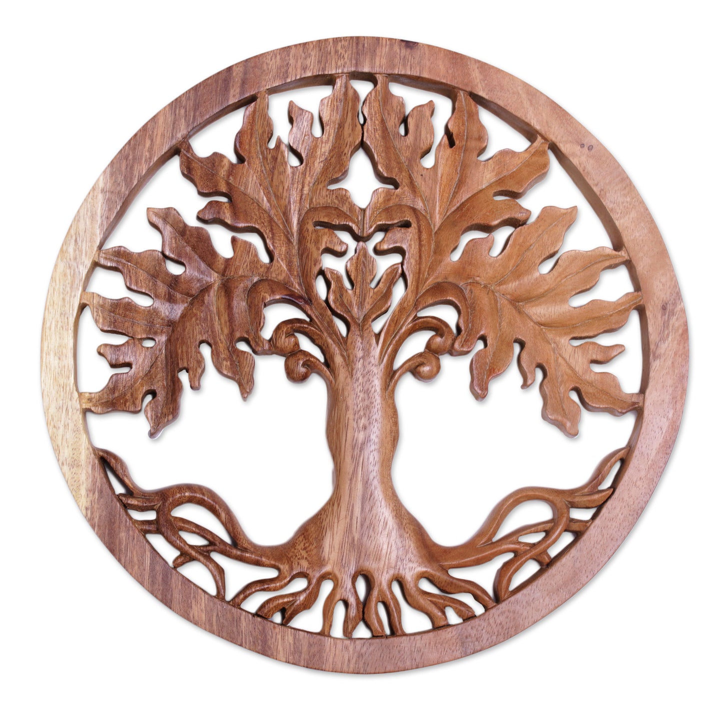 Fertility Tree Hand Crafted Suar Wood Tree Wall Relief Pandel from Bali