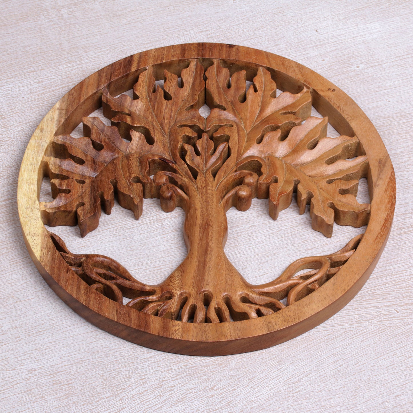 Fertility Tree Hand Crafted Suar Wood Tree Wall Relief Pandel from Bali