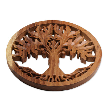 Fertility Tree Hand Crafted Suar Wood Tree Wall Relief Pandel from Bali