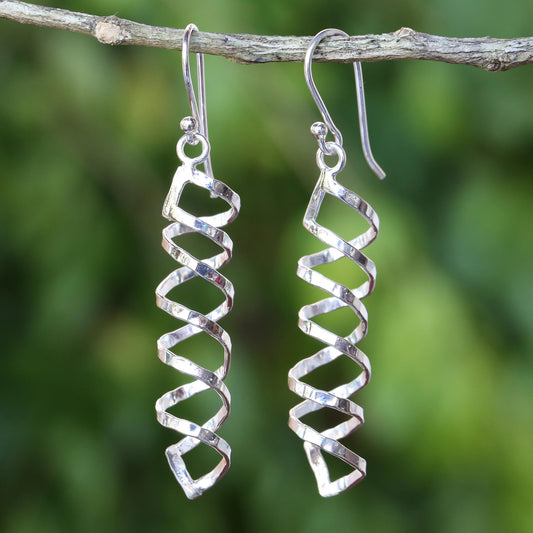 Cheerful Serpentines Shiny 925 Silver Spiral Earrings Artisan Crafted in Thailand