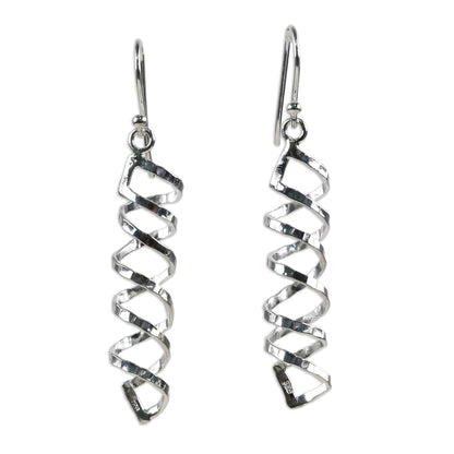 Cheerful Serpentines Shiny 925 Silver Spiral Earrings Artisan Crafted in Thailand