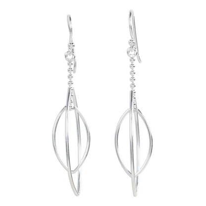 Lotus Symmetry Long Sterling Silver Hook Earrings Handcrafted in Thailand