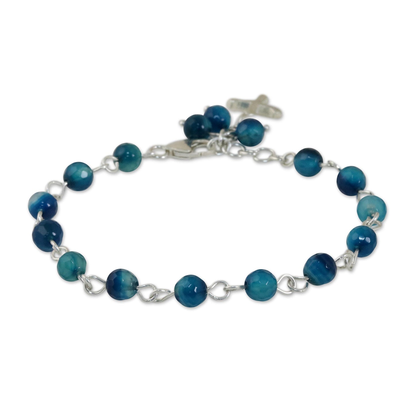 Watery Cross Blue Agate and Sterling Silver Cross Bracelet from Thailand