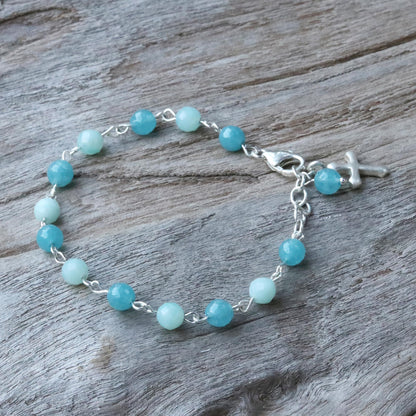 Flying Cross Amazonite and Quartz Cross Bracelet from Thailand