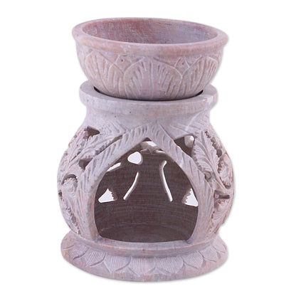 Garden of Leaves Handcrafted Leaf Motif Soapstone Oil Warmer from India