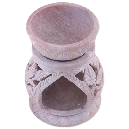 Garden of Leaves Handcrafted Leaf Motif Soapstone Oil Warmer from India
