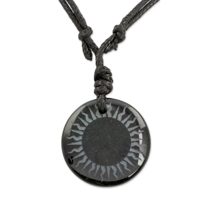 Mayan Sunlight Black Jade Sun Pendant Necklace from Guatemala