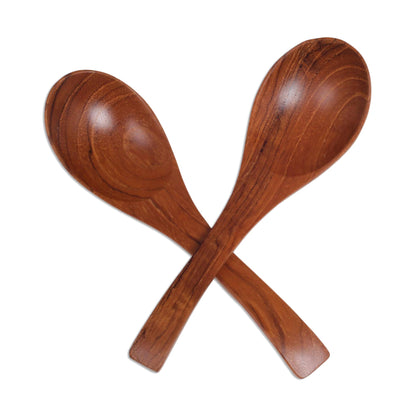 Elegant Companions Handmade Teak Wood Spoons from Bali (Pair)