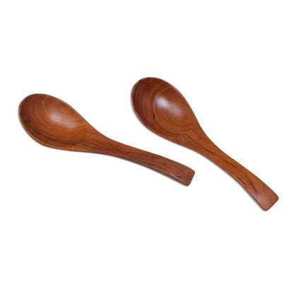 Elegant Companions Handmade Teak Wood Spoons from Bali (Pair)