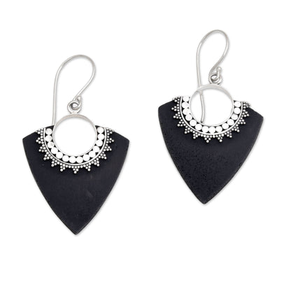 Dotted Arrows Sterling Silver and Lava Stone Pointed Earrings from Bali