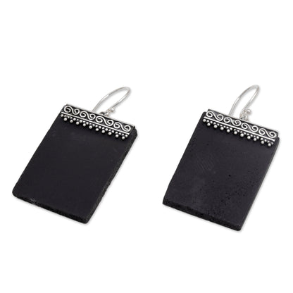 Dotted Walls Sterling Silver and Lava Stone Rectangular Earrings