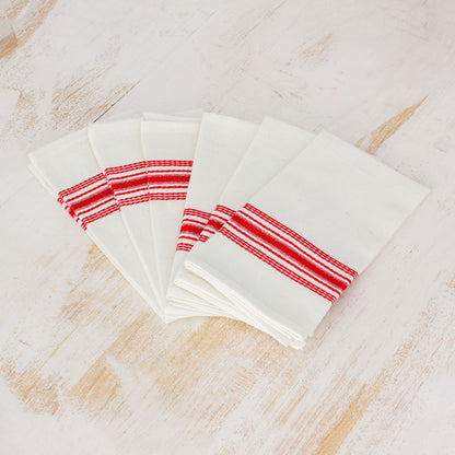 Peaceful Lines Red and White Striped Cotton Napkins (Set of 6)