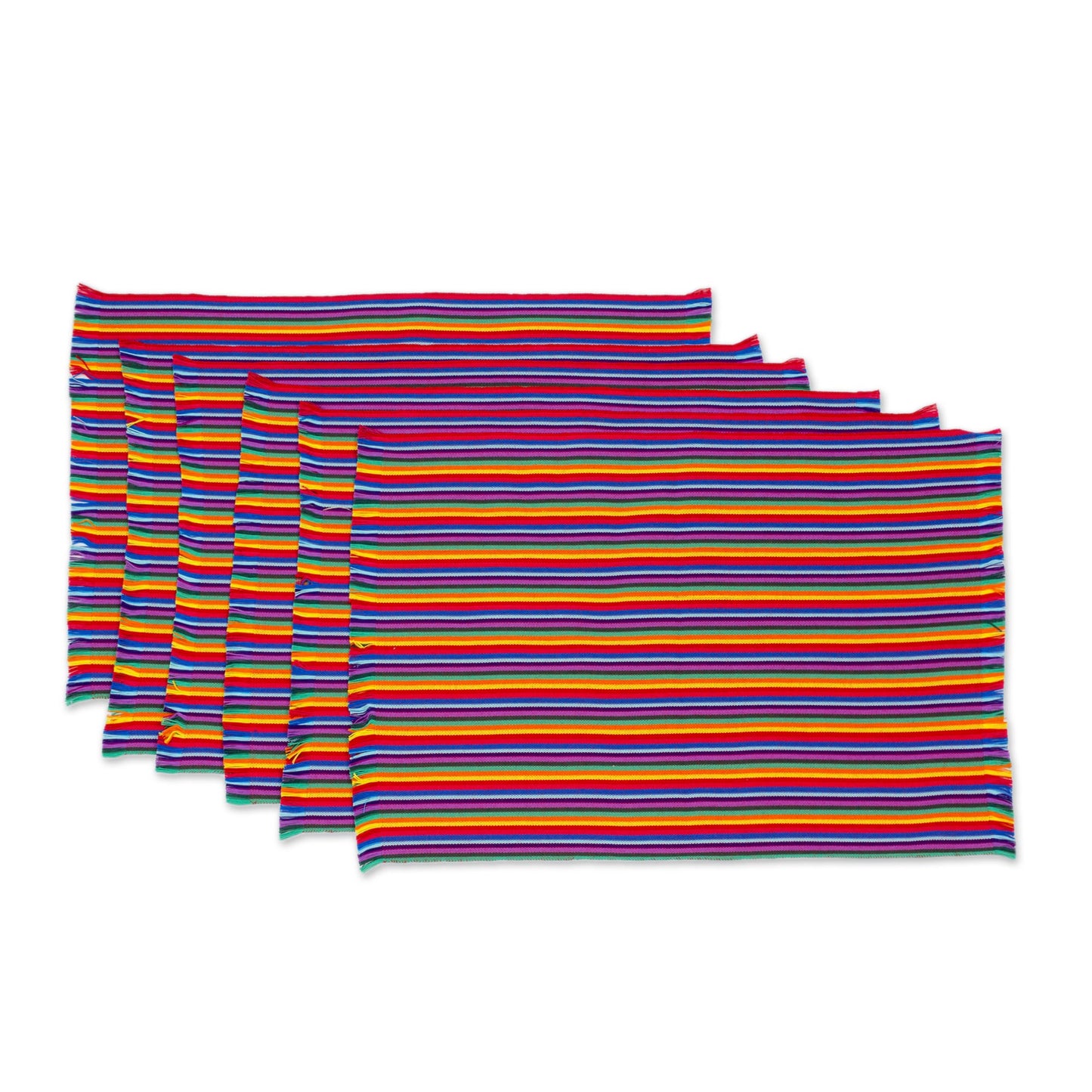 Rainbow Inspiration Six Multicolored Striped Cotton Placemats from Guatemala
