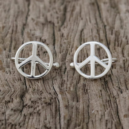 Shimmering Peace Sterling Silver Peace Sign Ear Cuffs from Thailand